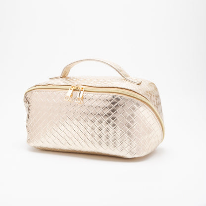 Trixie Woven Leather Makeup/Toiletry Bag