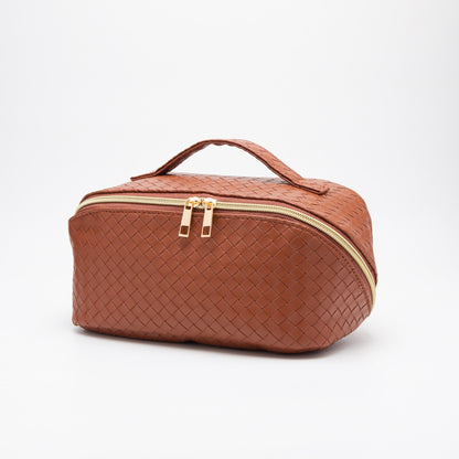 Trixie Woven Leather Makeup/Toiletry Bag