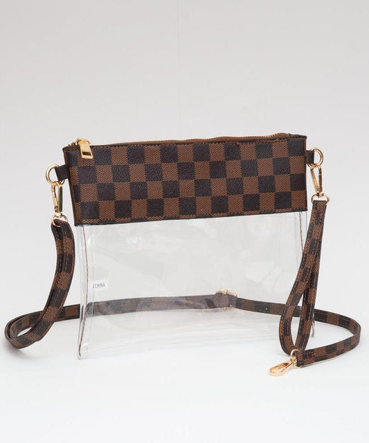 Two Tone Checker Pattern Clear Gameday Crossbody Bag