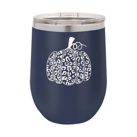 Leopard Pumpkin Navy 12oz Wine Tumbler