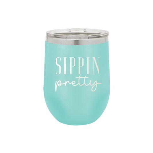 Sippin Pretty Teal 12oz Insulated Wine Tumbler