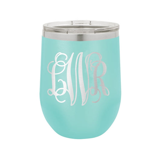 Vine Monogram Teal 12oz Insulated Tumbler