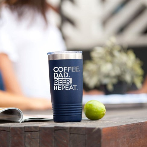 Coffee. Dad. Beer. Repeat. Navy 20oz Insulated Tumbler