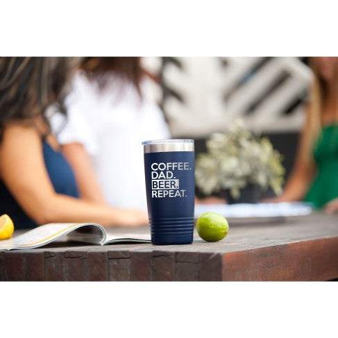 Coffee. Dad. Beer. Repeat. Navy 20oz Insulated Tumbler