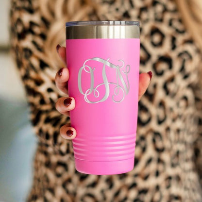 Vine Monogram Pink 20oz Insulated Tumbler