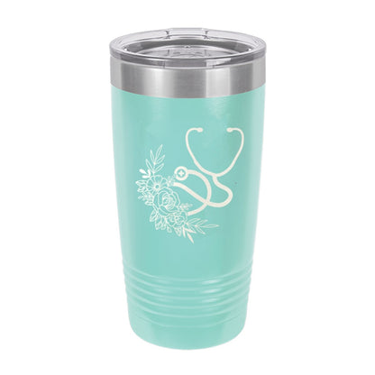 Floral Stethoscope Teal 20oz Insulated Tumbler