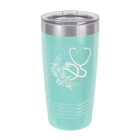 Floral Stethoscope Teal 20oz Insulated Tumbler