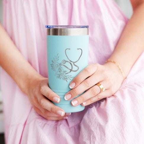 Floral Stethoscope Teal 20oz Insulated Tumbler