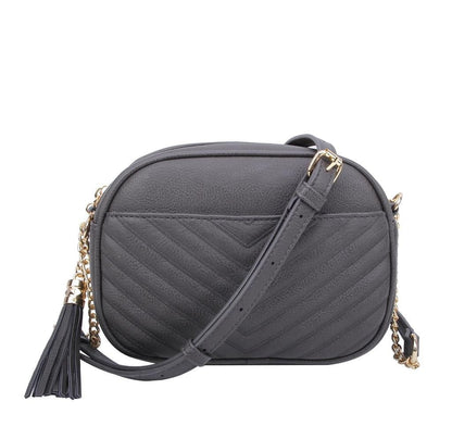 Veronica Double Zipper V Pattern Stitch Tassel Crossbody Bag