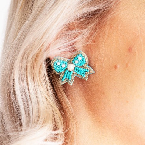 Aqua Bow Earrings