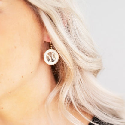 White Baseball Earrings