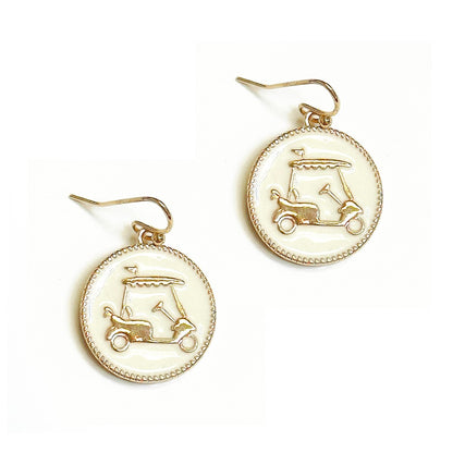 White Golf Cart Earrings