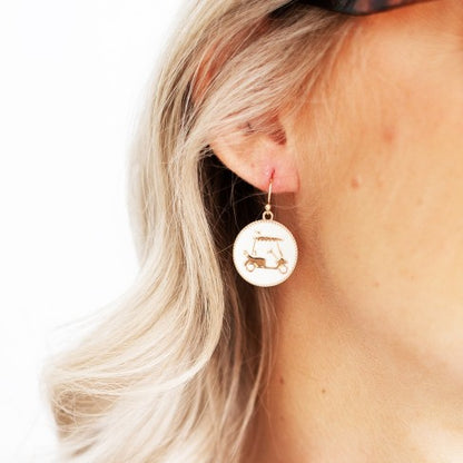 White Golf Cart Earrings