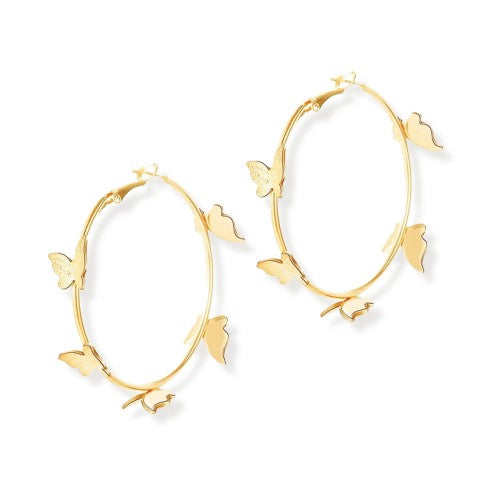 Gold Butterfly Hoop Earrings