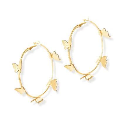 Gold Butterfly Hoop Earrings