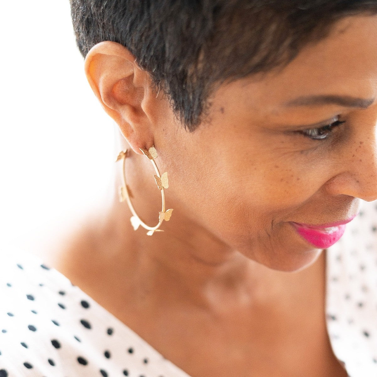 Gold Butterfly Hoop Earrings