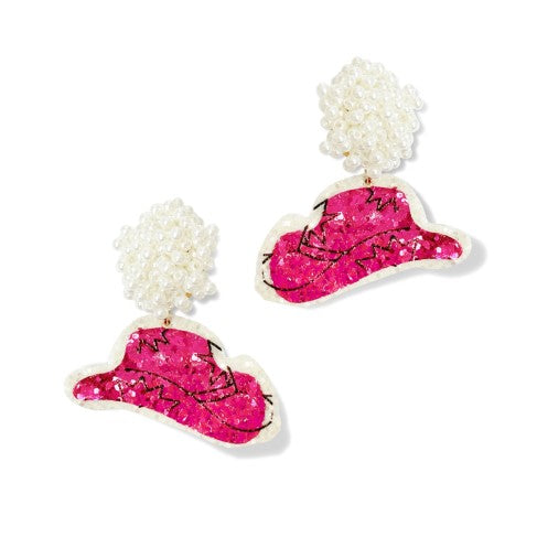 Hot Pink Shania Hat Earrings