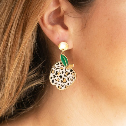 Leopard Apple Enamel Earrings