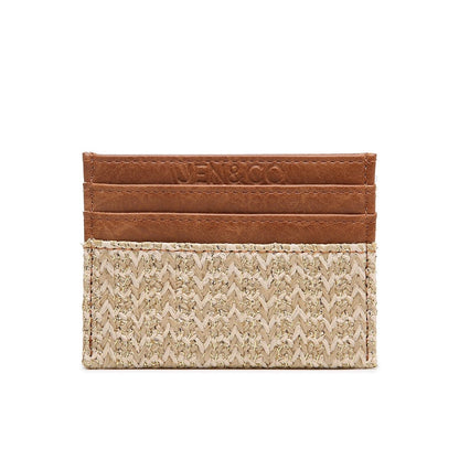 Natural Vegan Leather & Rattan Blocked Cardholder/Wallet