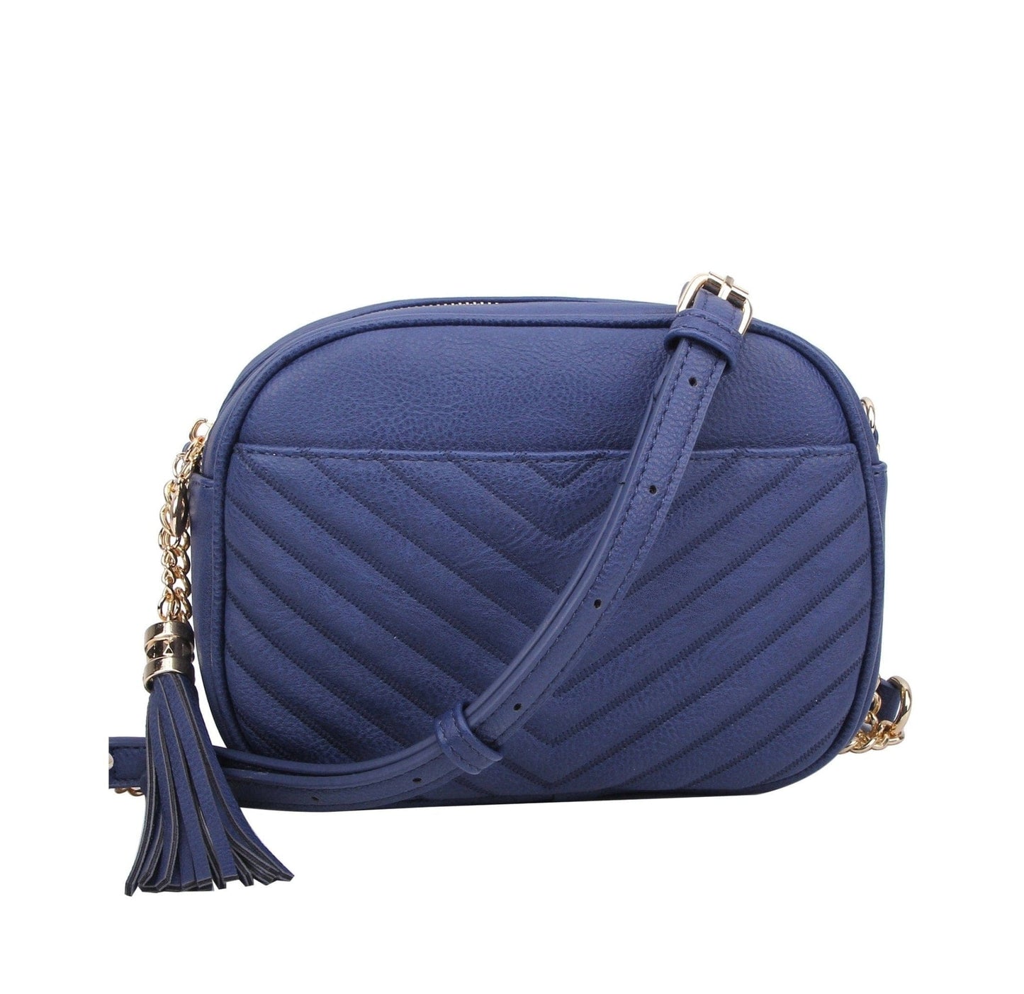 Veronica Double Zipper V Pattern Stitch Tassel Crossbody Bag