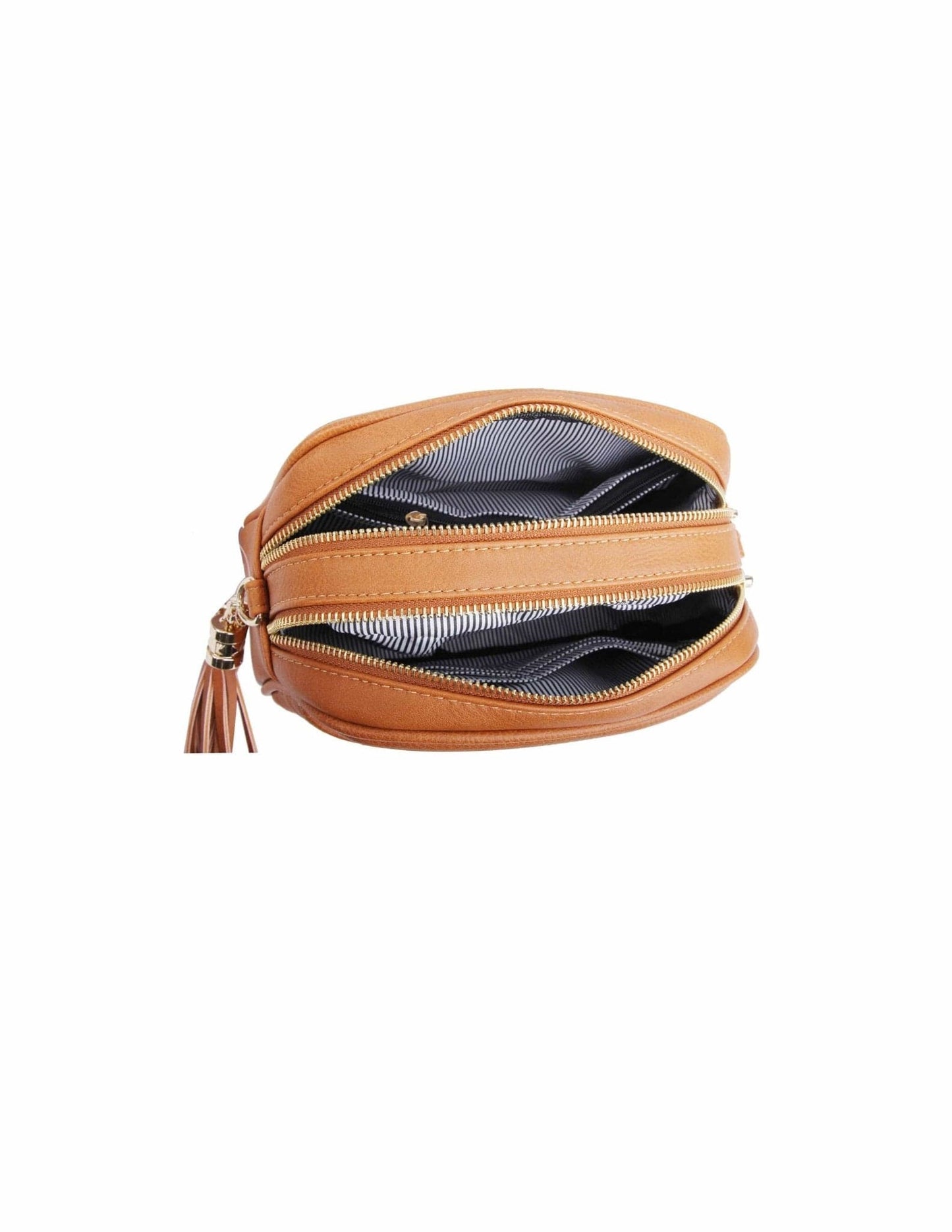 Veronica Double Zipper V Pattern Stitch Tassel Crossbody Bag