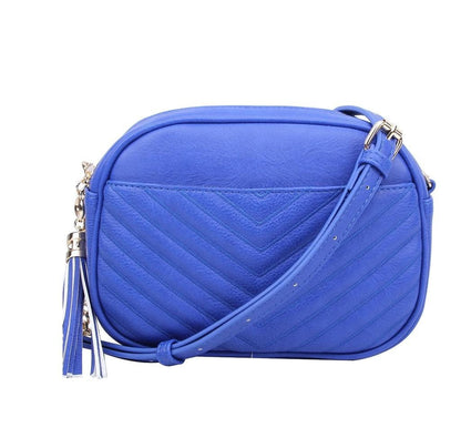 Veronica Double Zipper V Pattern Stitch Tassel Crossbody Bag