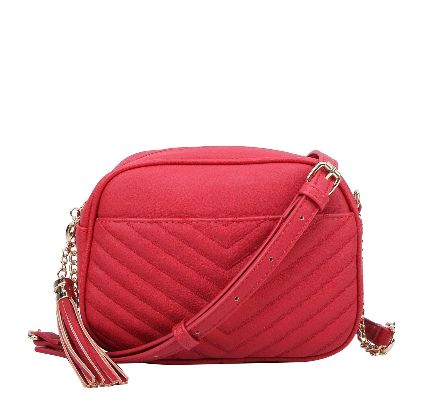 Veronica Double Zipper V Pattern Stitch Tassel Crossbody Bag