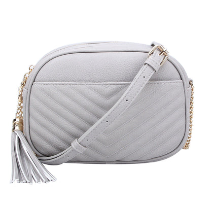 Veronica Double Zipper V Pattern Stitch Tassel Crossbody Bag