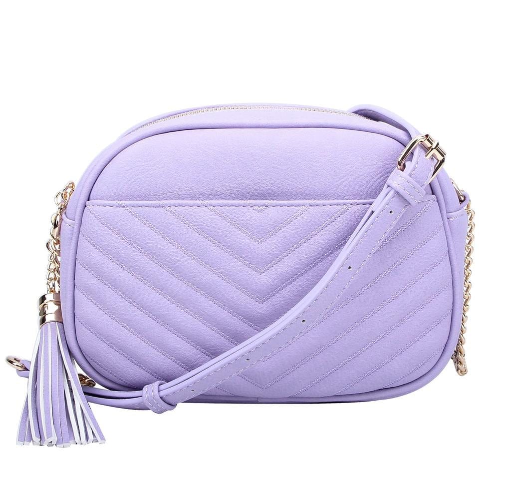 Veronica Double Zipper V Pattern Stitch Tassel Crossbody Bag