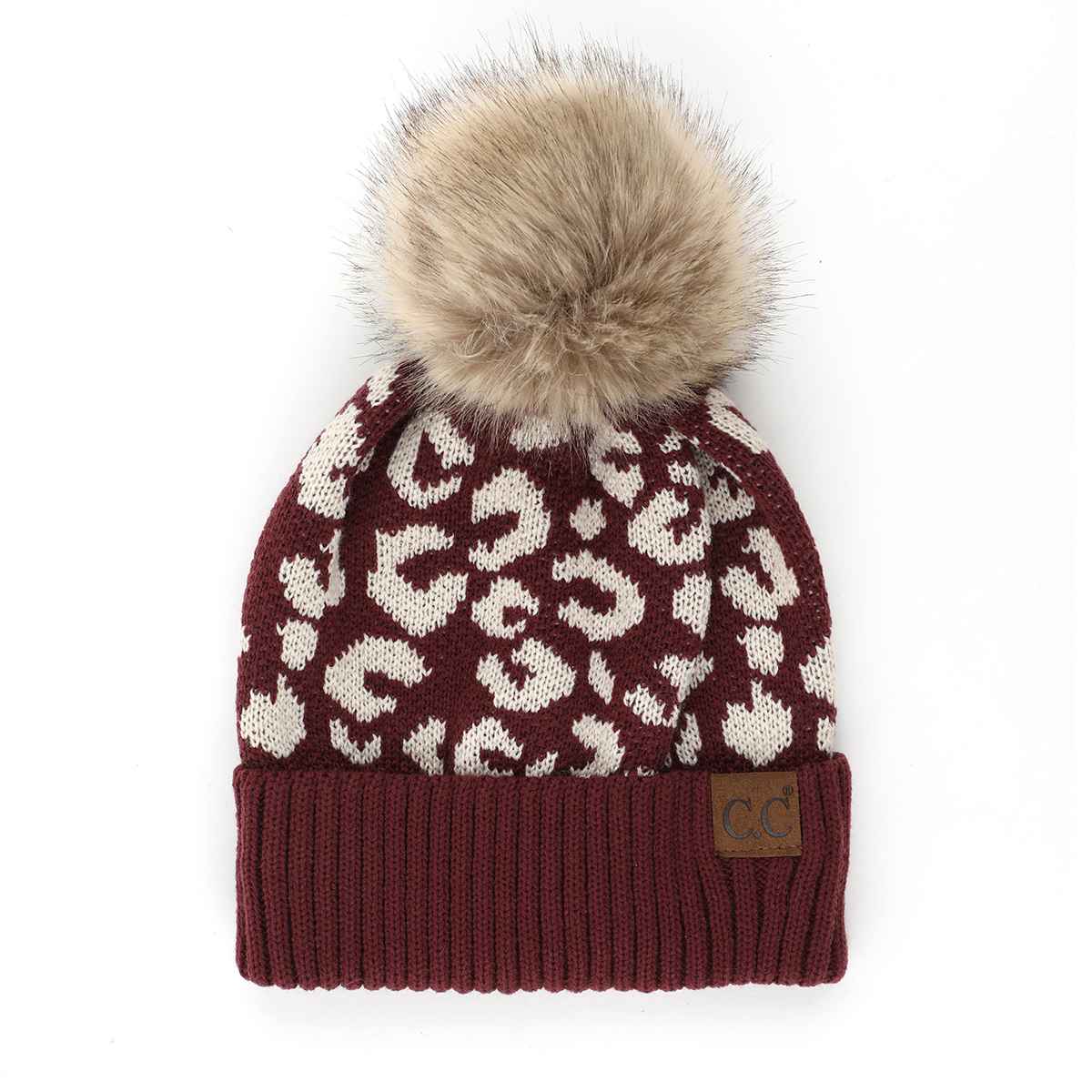 Audrey Leopard Pattern Pom Beanie