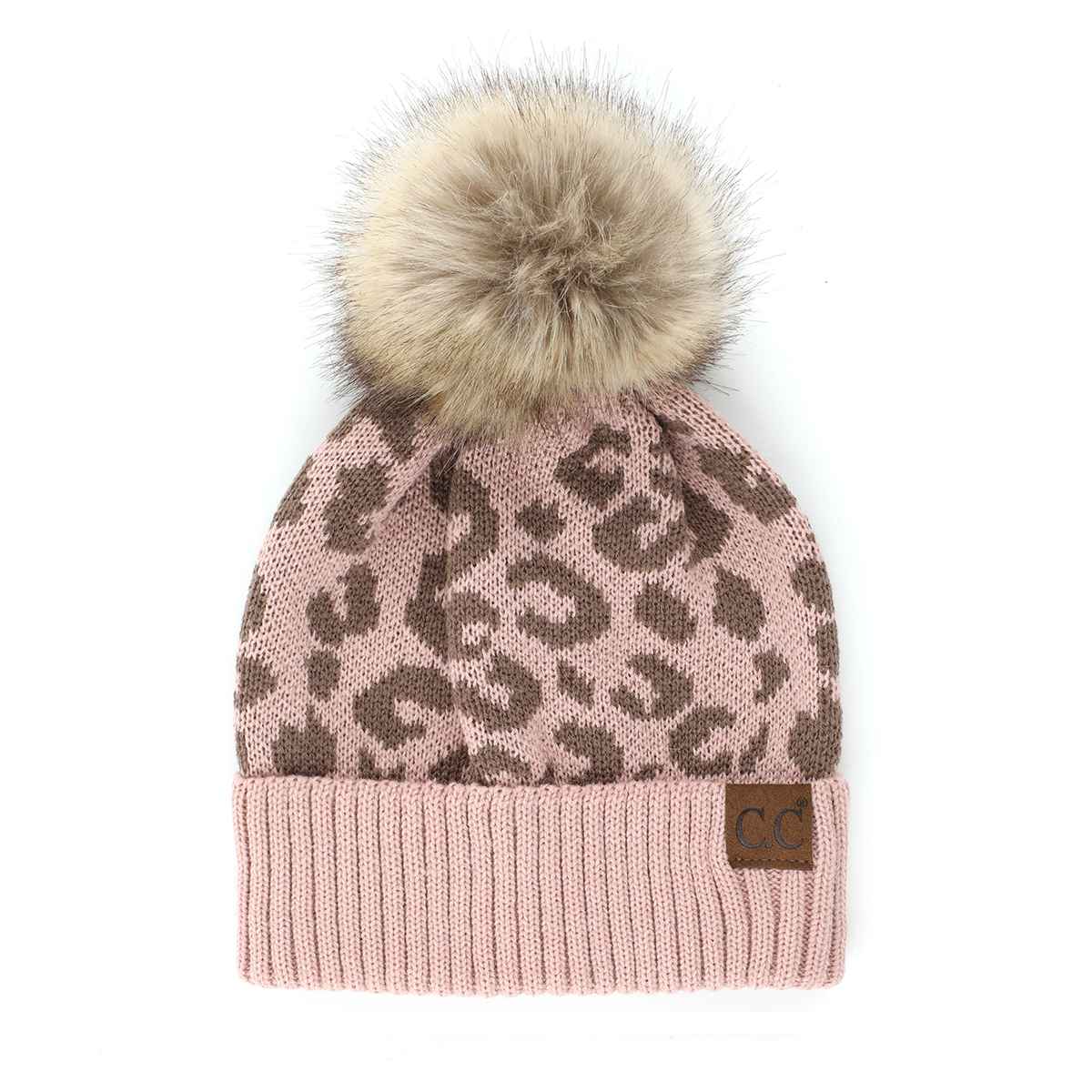 Audrey Leopard Pattern Pom Beanie