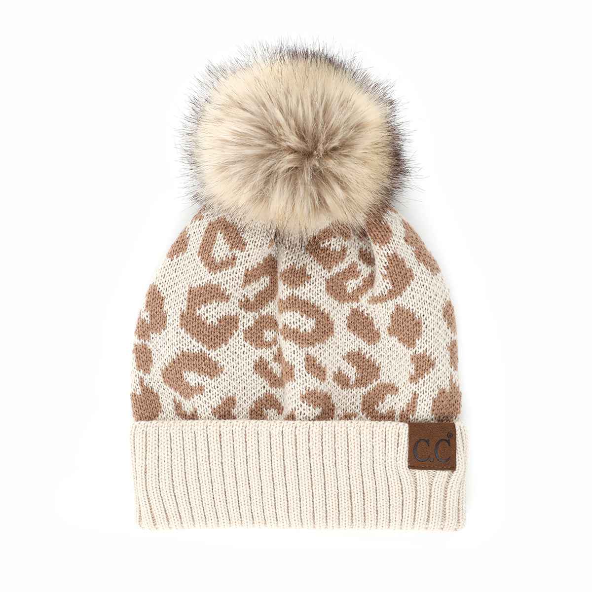 Audrey Leopard Pattern Pom Beanie